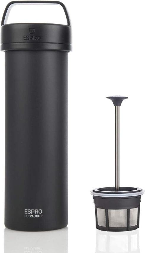 P0 16 ESPRO Ultralight French Press Coffee Maker for Travel, Vacuum Insulated Stainless Steel, Ounces, Matte Meteorite