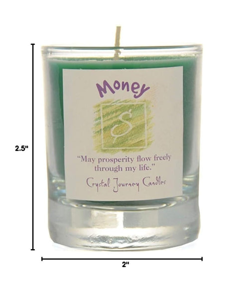 Crystal Journey Herbal Magic Glass Filled Votive Soy Candle - Money