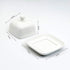 NAGU Mini Square Butter Dish with Lid, White Porcelain Domed Cheese Dish with Handle for Countertop Serving