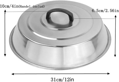 ZBXFCSH 12 Inch Round Stainless Steel Griddle Cover - Cheese Melting Dome and Steaming Cover for Cooking