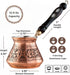 BCS 12 Oz Copper Turkish Greek Arabic Coffee Pot with Wooden Handle, Cezve Ibrik Briki Stovetop Maker (4 servings)