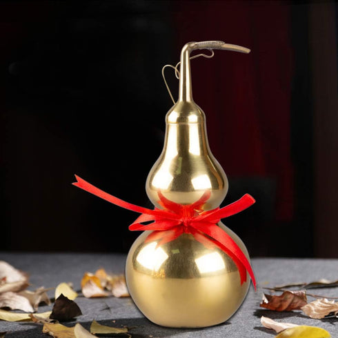 BRABUD Chinese Feng Shui Alloy Gourd Statue, Gold Wu Lou Figurine for Good Luck Wealth Home Decoration (6.3'') ZD081