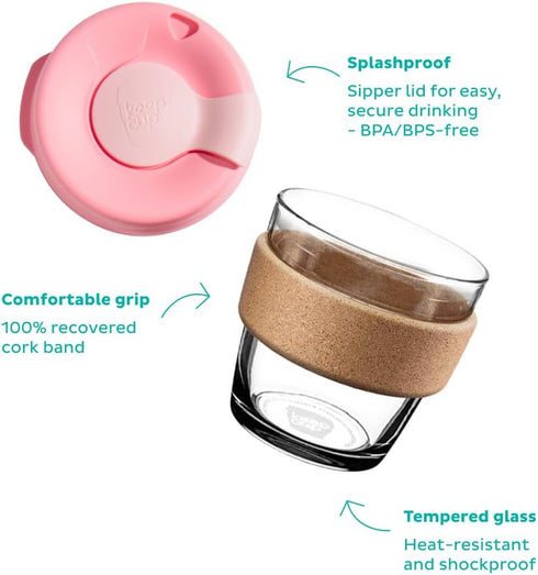 KeepCup Brew Cork - Reusable Coffee Cup, Tempered Glass and Natural Cork, Extra Small 6oz/177ml, Black