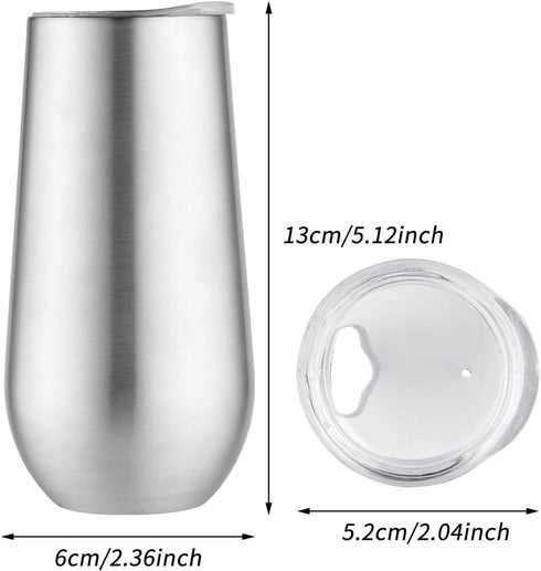 Sivaphe 2Pack Stemless Champagne Flutes Set with Lid, Stainless Steel Insulated Vacuum Tumbler Cocktail Cups - 6 Ounce
