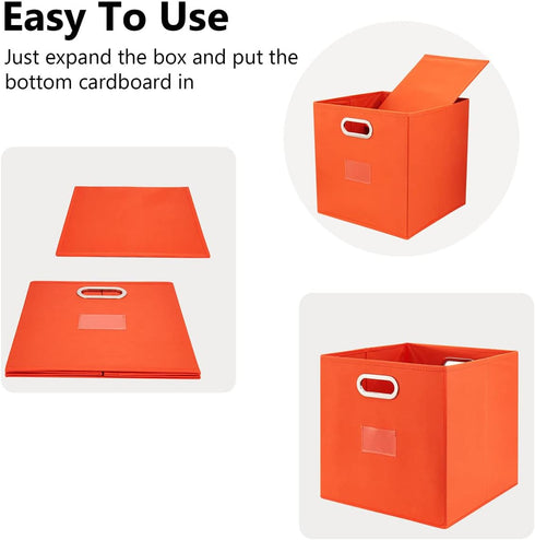 Robuy Set of 4 Foldable Cube Storage Bins, Fabric Storage Boxes with Dual Metal Handles for Organizing Clothes, Toys,