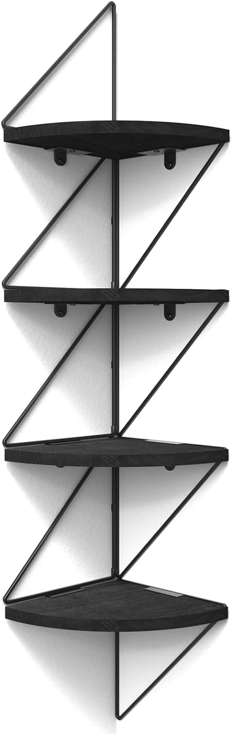 SZQINJI Corner Shelf Wall Mount 4-Tier Rustic Wood Floating Shelves Wall Shelves