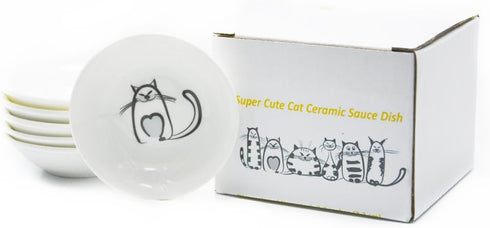 BigNoseDeer Super Cute Cat Ceramic Sauce Dish, Mini Side Seasoning Dish, Set of 6