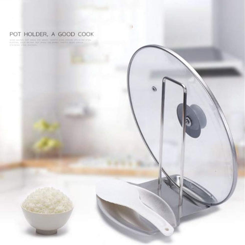Pot Lid Holder Spoon Rest, Stainless Steel Utensils Organizer, Multifunctional Storage Rack for Kitchen Decor Tool