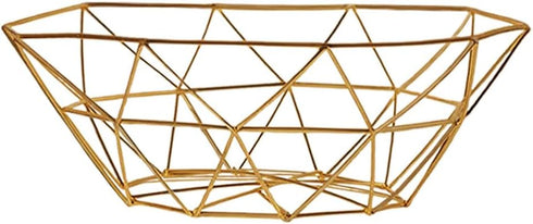 Geometric Metal Wire Fruit Bowl, Iron Arts Storage Basket for Kitchen Counter (Gold)