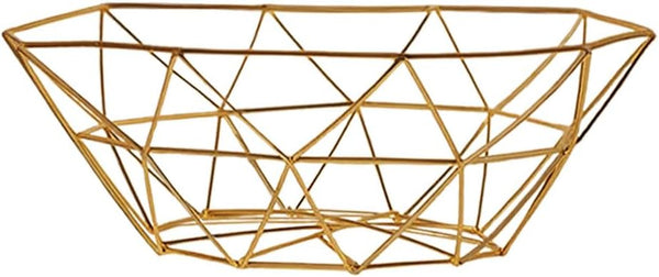 Geometric Metal Wire Fruit Bowl, Iron Arts Storage Basket for Kitchen Counter (Gold)