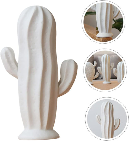 VOSAREA Ceramic Cactus Figurine Minimalist Cactus Statue Jewelry Holder Centerpiece Ornament for Home Office Decor