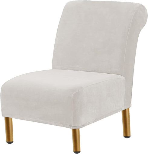 HAOYONG Armless Accent Chair Cover, Stretch Velvet Chair Slipcover Soft Slipper Chair