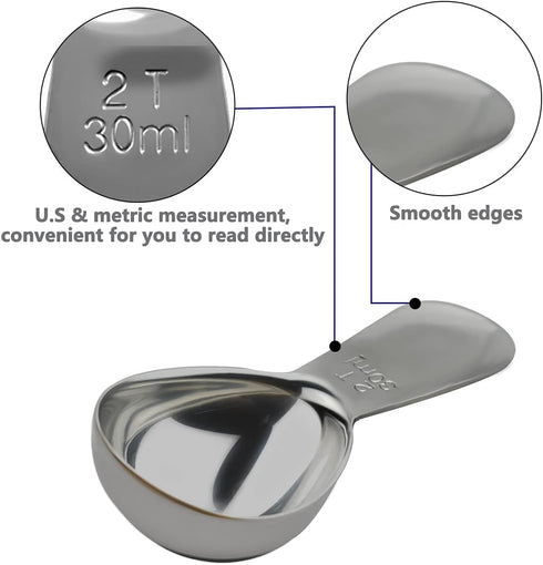 18/8 Stainless Steel Coffee Measuring Spoon, 2 Tablespoon Short Handle Scoop for Ground Coffee, Tea, Sugar, Flour (30ml)
