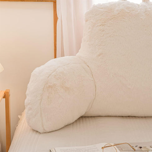 NTBED Reading Pillow Faux Fur Bed Wedge Backrest with Arms,Couch TV Relax Bed Rest Pillow Back Support Cushion for Kids