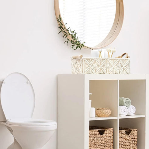 Countertop (Set 2) HOSROOME Macrame Storage Basket Boho Decor Baskets for Organizing Woven Decorative for Toilet Paper