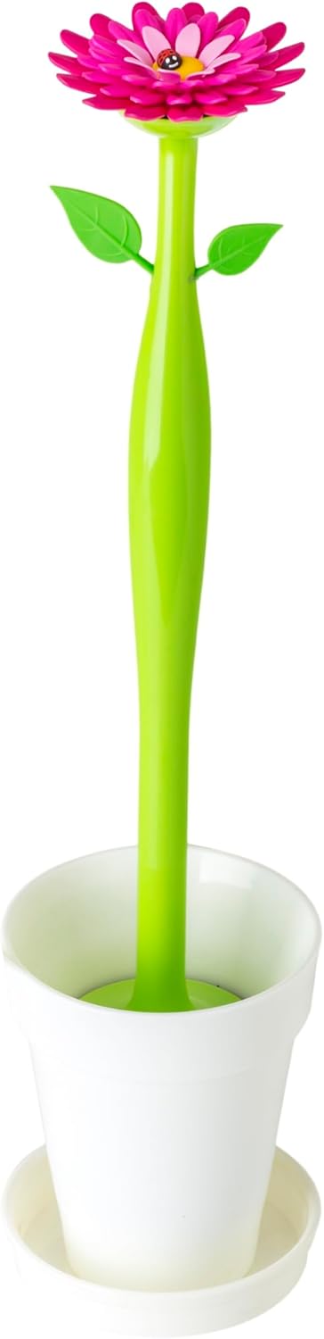 Vigar Flower Power Toilet Brush Set - Toilet Brush with Daisy Handle and Flowerpot Base, Durable Bristles