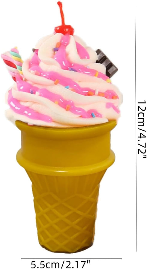 2PCS Counter Realistic Fake Ice Cream Model Decor with Cherry Pink Sauce Sprinkles Non-Melting Artificial Dessert