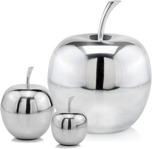 Modern Day Accents 3862 Manzano SM Polished Apple - Fruit Decor, Teacher Gifts, Office Desk Decor, Silver Apple