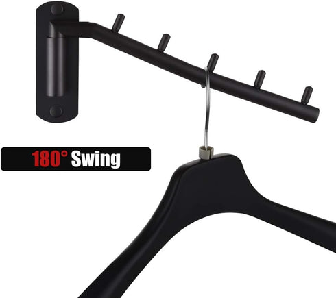 JQK Folding Clothes Hanger Rack, Stainless Steel Swing Arm Hook Holder, Wall Mount Clothing Hanging System, 2 Pack