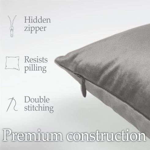 lalaLOOM Velvet Throw Pillow Covers, Set of 2, 18x18 Decorative Square Soft Accent Cases for Couch, Bedroom, Dark Gray