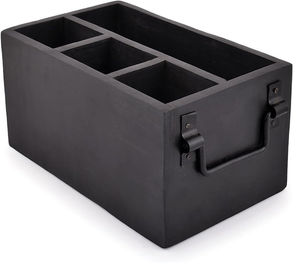 Mango Wood 4 Compartment Flatware Caddy, Cutlery Utensil Holder with Napkin Holder for Kitchen, Dining, Picnics (10" x
