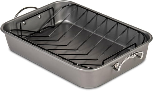 Glad Nonstick Roasting Pan 11x15, Heavy Duty Metal Bakeware Dish with Rack for Baking Turkey, Chicken, Veggies