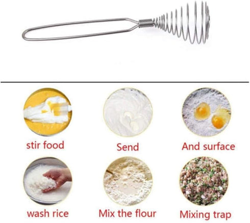 Mini French Spring Whisk, 8.67 Inch Silver Stainless Steel Hand Eggbeater Mixer Blender Stirring Beater Coil Whisk