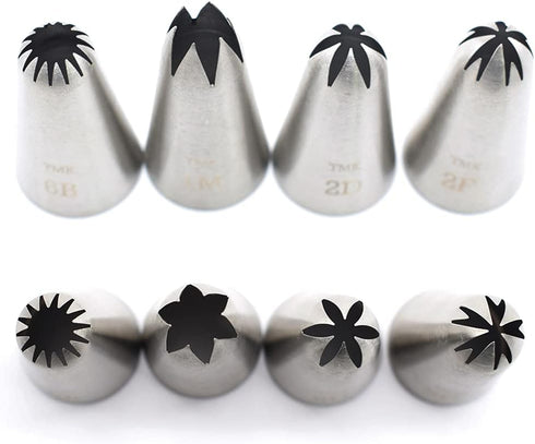 4 Pack Stainless Steel Seamless Piping Icing Tips #1M, 2D, 2F, 6B, Large Nozzle Cake Decorating Tools for Bakers