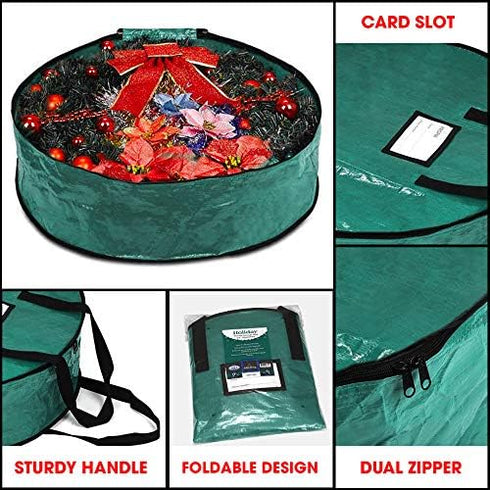 ProPik Christmas Wreath Storage Bag - 36" Holiday Container with Heavy Duty Handles, Tear Resistant