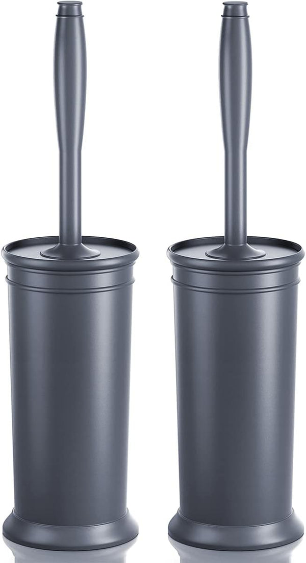 Toilet Brush and Holder 2 Pack, Extra Long Handle Toilet Bowl Scrubber with Covered Holder for Deep Cleaning (Grey)