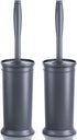 Toilet Brush and Holder 2 Pack, Extra Long Handle Toilet Bowl Scrubber with Covered Holder for Deep Cleaning (Grey)