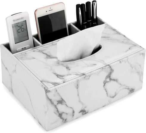 PU Leather Tissue Box Cover, Multifunctional Holder with Stationery Remote Control Box, Stylish Desktop Tissue Paper