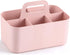 Multiuse Caddy Organizer with Handle - Stackable Plastic Bin Basket for Art Supplies, Makeup, Bathroom, Kitchen (Pink)