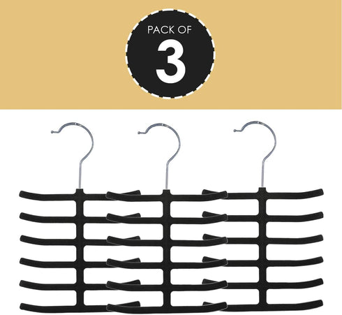 Home Basics 3-Pack Non-Slip Velvet Tie Hanger Organizer Rack, 360° Rotatable Hook, Holds 12 Ties Each