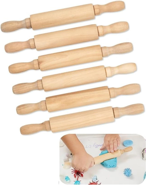 8-Inch (6-Pack) Premium Kids Mini Rolling Pins Splinter-Free, Non-Stick Hardwood for Baking, Sensory Crafts, Play-Doh