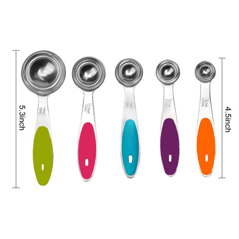 Fsdifly Stainless Steel Measuring Spoons 5 Piece Stackable Set for Cooking and Baking