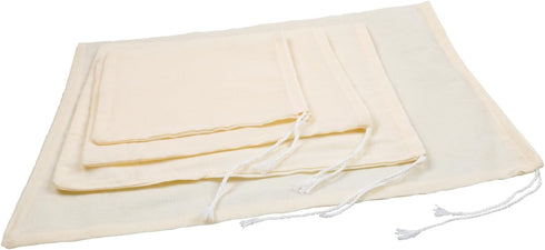 Carrollar 4Pack Bags,4 making(5x6.3"/6x8"/8x10"/10x14") Nut Milk Sizes Unbleached Cotton Cheesecloth Bags,Food Strainer