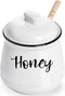 HAOTOP Farmhouse Porcelain Honey Jar with Dipper and Lid Set 12oz,Easy to