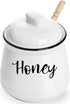 HAOTOP Farmhouse Porcelain Honey Jar with Dipper and Lid Set 12oz,Easy to