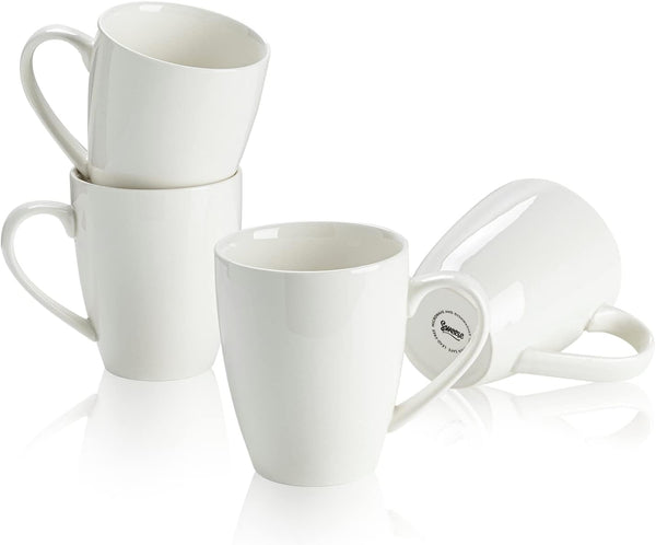 Sweese Set of 4 Porcelain Coffee Mugs - 16 Ounce for Coffee, Latte, Tea, Cocoa, White
