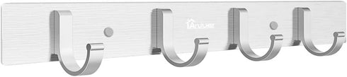 Wall Mount Coat Hook - 4 Hooks Aluminum Alloy Coat Hangers Rack for Clothes, Silver