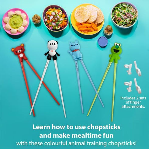 Kids Training Chopsticks for Toddlers and Adults, Removable Finger Helpers with Animal Design (BPA-Free, 4-Pack)