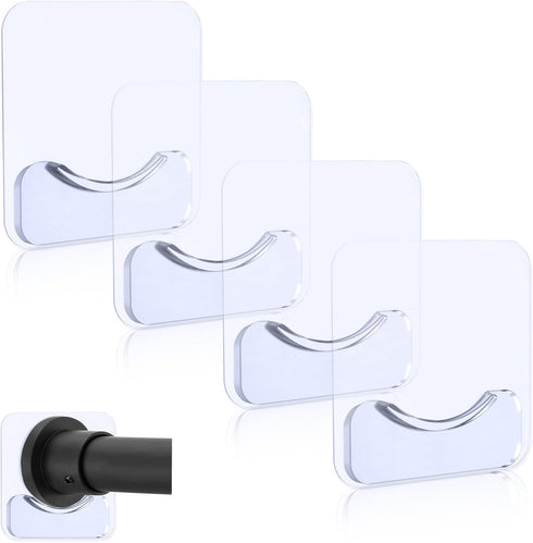 Adhesive Shower Curtain Rod Holder, 4 Pcs Tension Rod Holders, Transparent Wall Mount Holder for Shower Curtain