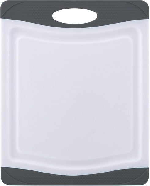 Farberware Nonslip Poly Cutting Board, 8x10-Inch, Gray and White