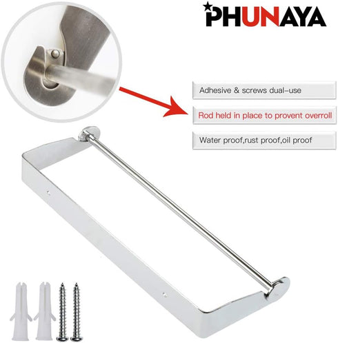 Under Cabinet Paper Towel Holder, Wall Mount for Home Kitchen, Stainless Steel for Large Rolls, Chrome