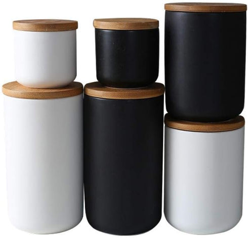 jessie Ceramic Storage Containers with Airtight Seal Bamboo Lids, Kitchen Canisters for Tea Spice Sugar Coffee (White,