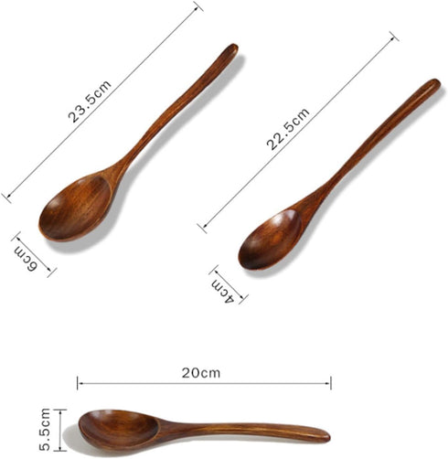 Wooden Spoon for Cooking - Long Handle Ladle Soup Stirring Utensils Set of 3, Handmade Kitchen Mixing Spoons