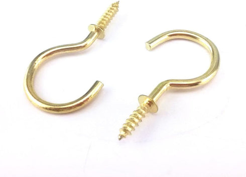 yueton 50pcs Metal Screw-in Ceiling Hooks, Cup Hooks (Gold)