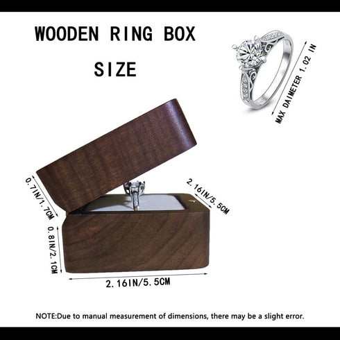 Wooden Ring Box, Personalized Engagement Ring Holder, Rustic Wedding Day Square Box (White)