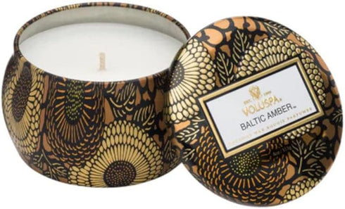 Voluspa Baltic Amber Candle | Mini Tin | 4 Oz. | 25 Hour Burn Time | Coconut Wax for Cleaner Burn